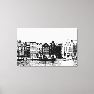 Toile Bâtiments d'Amsterdam noir et blanc