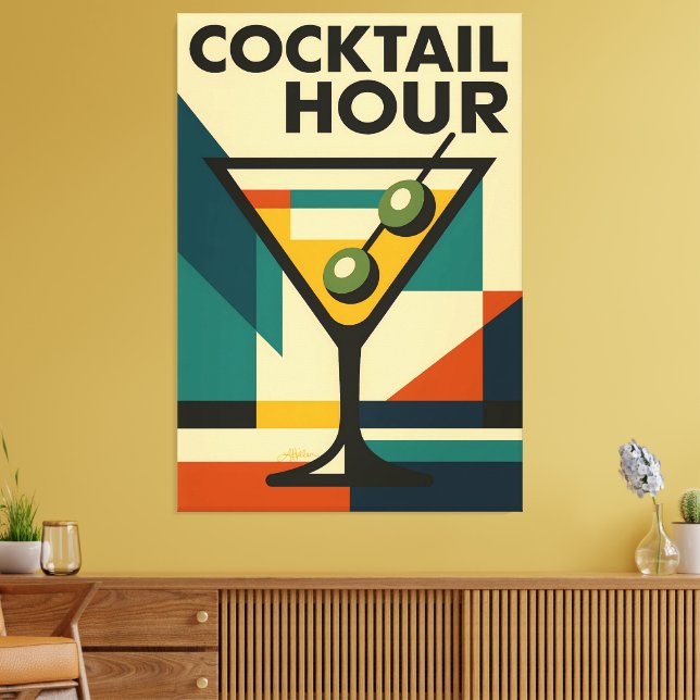 Toile Bauhaus Cocktail Hour Martini milieu du siècle mod (Insitu(Salon))