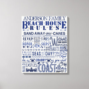 Toile Beach House Rules Custom Family Cottage Panneau Bl