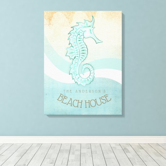 Toile Beach House Seahorse Aqua Blue ID623 (Insitu (Plancher de Bois))