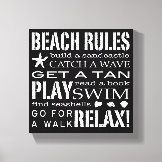Toile Beach Rules By the Seashore Crisp Noir & blanc (Recto)