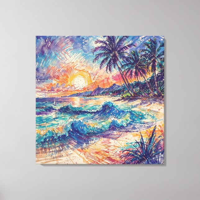 Toile Beach Scribbles - Line Art Style Landscape (Recto)
