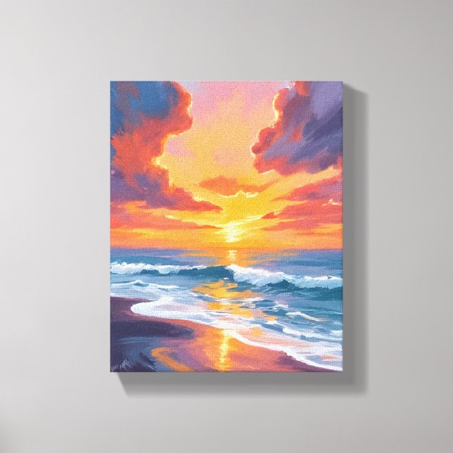 Toile Beach Sunset Watercolor Ocean Painting (Recto)