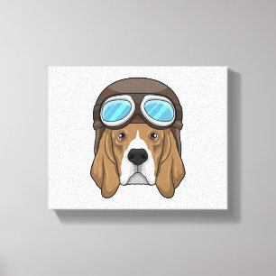 Toile Beagle en tant que pilote avec casquette pilote