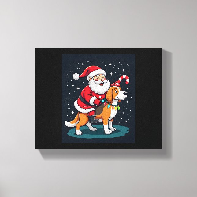 Toile Beagle Xmas Éclairage Père Noël équitation Beagle  (Recto)