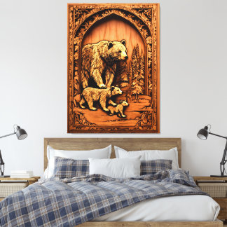 Toile Bear Family Carving IMPRIMER ART