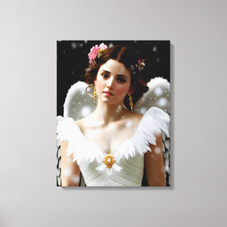 Toile Beau ange ailé en amoureux de la neige