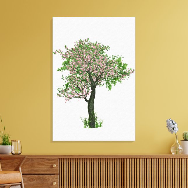 Toile Beau arbre solitaire avec petites fleurs roses (Insitu(Salon))