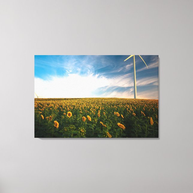 Toile beau champ de fleurs de soleil avec ciel bleu nuag (Recto)