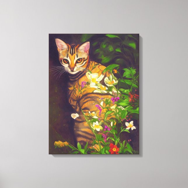 Toile Beau chat abyssinien dans un jardin de minuit (Recto)