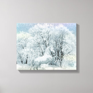 Toile Beau Cheval Blanc en Neige