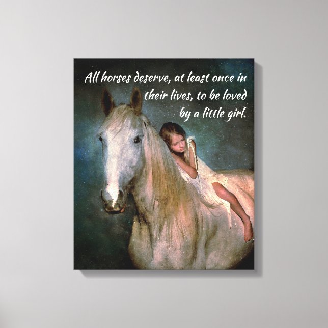 Toile Beau Cheval Blanc et oreiller de petite fille (Recto)