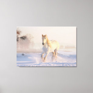 Toile Beau Cheval Blanc Galloping dans la neige