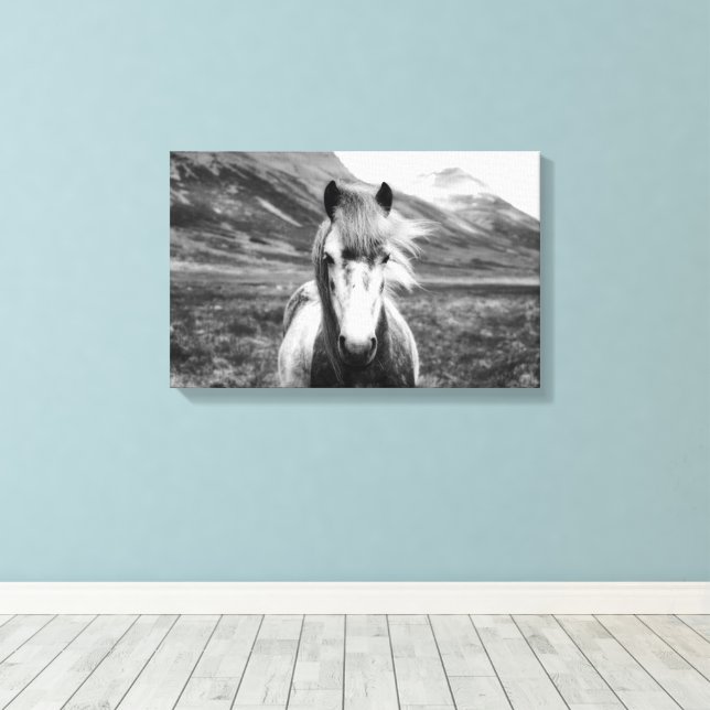 Toile Beau Cheval Sauvage Noir et Blanc (Insitu (Plancher de Bois))