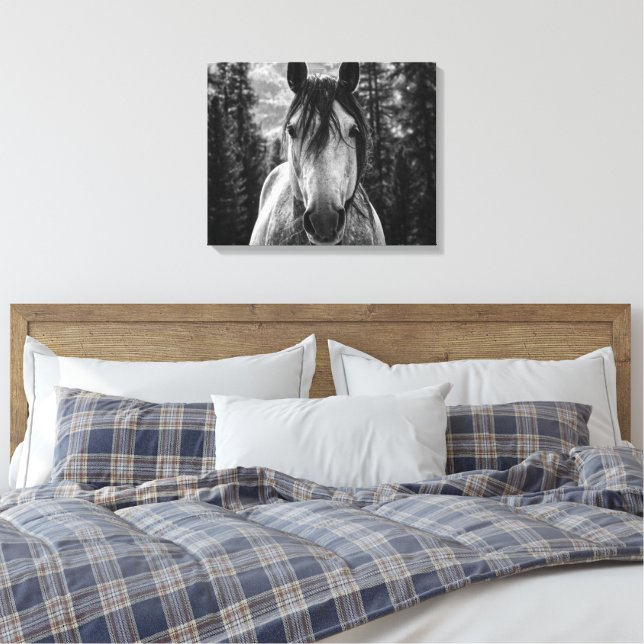 Toile Beau Cheval Spirité Sauvage Noir et Blanc (Insitu(Chambre))