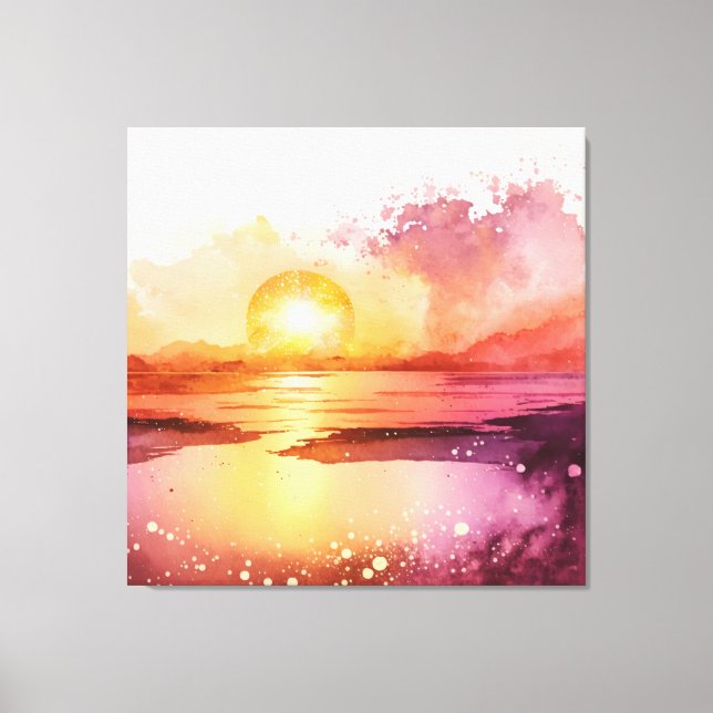 Toile Beau coucher de soleil d'aquarelle de plage (Recto)