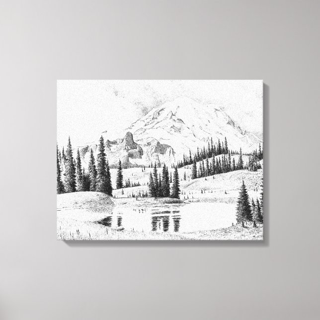 Toile Beau dessin au crayon du Mont Rainier (Recto)