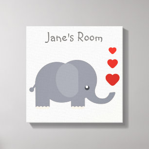 Toile Beau éléphant avec le coeur art enfant personnalis
