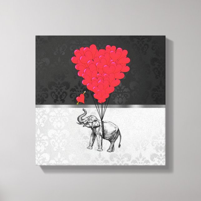 Toile Beau éléphant et coeur d'amour gris (Recto)