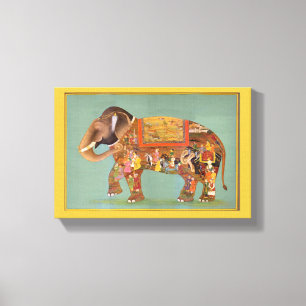 Toile Beau Eléphant Floral Vintage Peint Fin