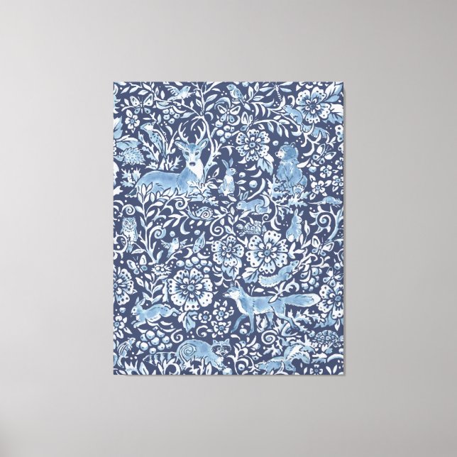 Toile Beau Grand Bleu Blanc Bois Motif animal (Recto)