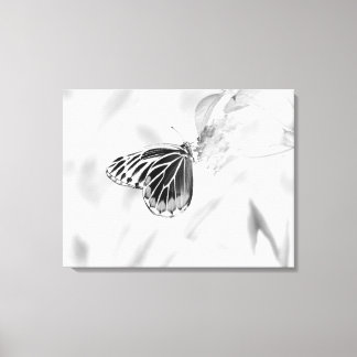 Toile Beau Papillon sur fleur - Noir et Blanc