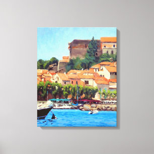 Toile Beau port de Collioure en bleu vert orange