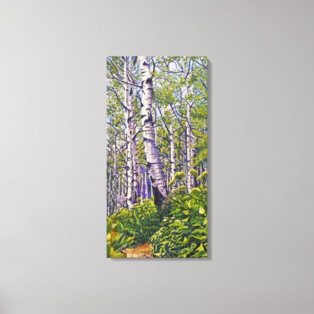 Toile Beaux arbres trembles violets verts vibrants (Recto)