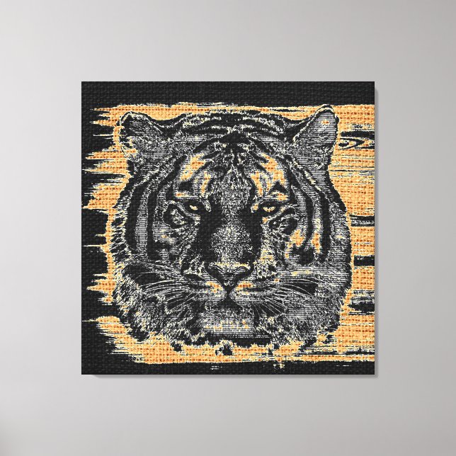 Toile Beaux-arts de tigre sur Burlap Jut rustique #3 (Recto)