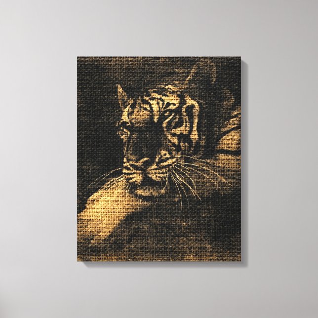 Toile Beaux-arts de tigre sur Burlap Jut rustique #5 (Recto)