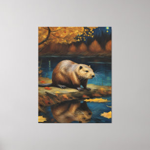 Toile Beaver de nuit par Van Gogh AI Généré