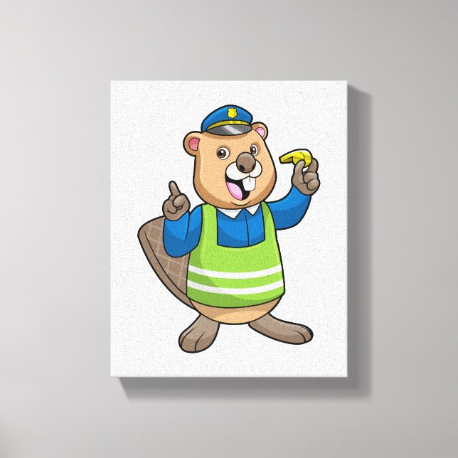 Toile Beaver en tant qu'agent de police avec sifflet (Recto)