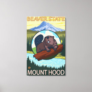 Toile Beaver & Mt Hood, OregonVintage Affiche de voyage