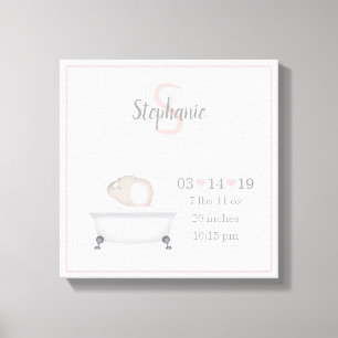 Toile Bébé Eléphant bulle Bain fille Faire-part de naiss