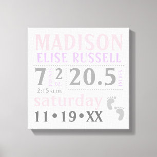 Toile Bébé fille Faire-part, rose, violet, gris