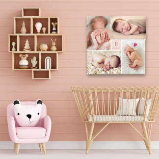 Toile Bébé Girl Monogram Pink 4 Photo Collage