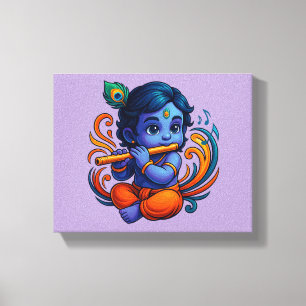 Toile Bébé Krishna avec Flûte - Vibes de paix   3D dynam
