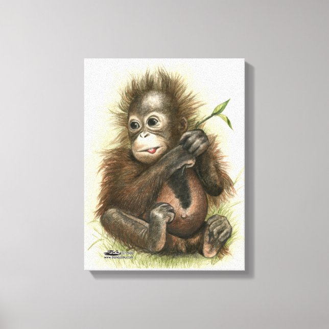 Toile Bébé orang-outan avec des feuilles (Recto)