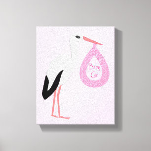 Toile Bébée rose jolie cigogne