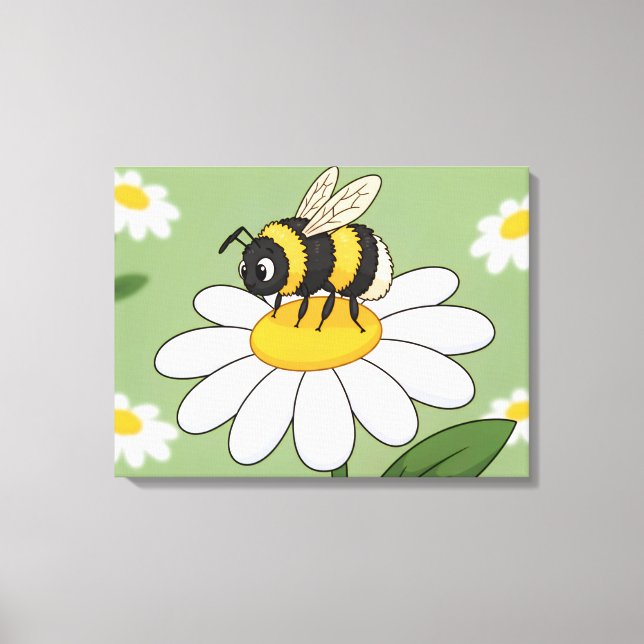 Toile Bee on a white daisy canvas print (Recto)