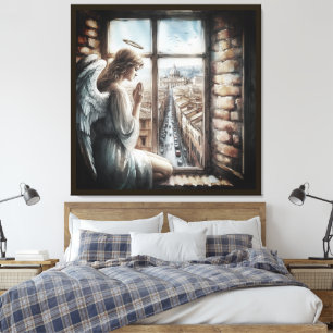 Toile Bel Ange Gardien et Vieille Ville Italienne