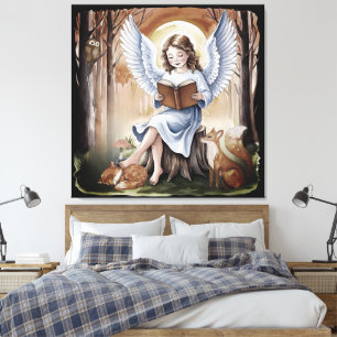 Toile Bel Ange Gardien lisant un conte de nuit