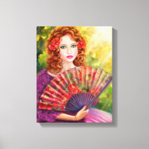 Toile bel imaginaire de fille avec la fan