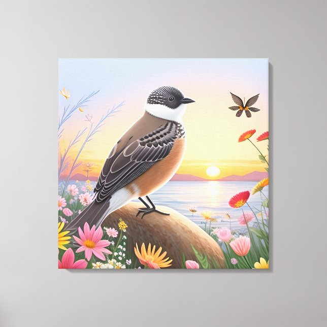 Toile Bel oiseau dans une scène de nature côtière (Recto)