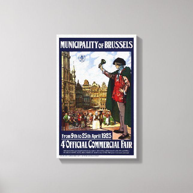 Toile Belgique Bruxelles Affiche Vintage restaurée (Recto)