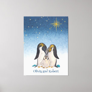 Toile Belle aquarelle de famille de pingouins