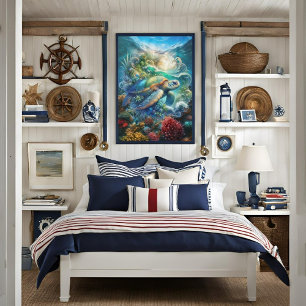 Toile Belle Aquarelle Natation Tortue de mer