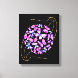 Toile Belle Aquarelle Papillons avec Boule d'Or