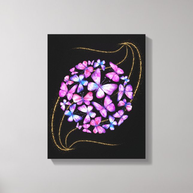 Toile Belle Aquarelle Papillons avec Boule d'Or (Recto)