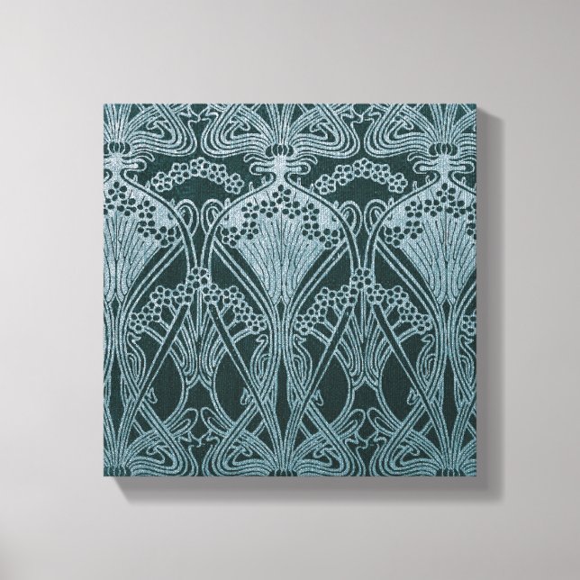 Toile Belle, argent turquoise, motif Art nouveau, floral (Recto)